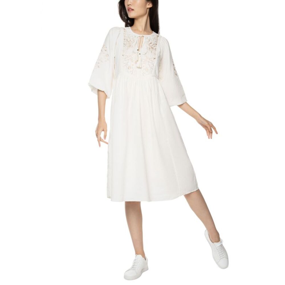 Black Tape Cotton Embroidered Dress